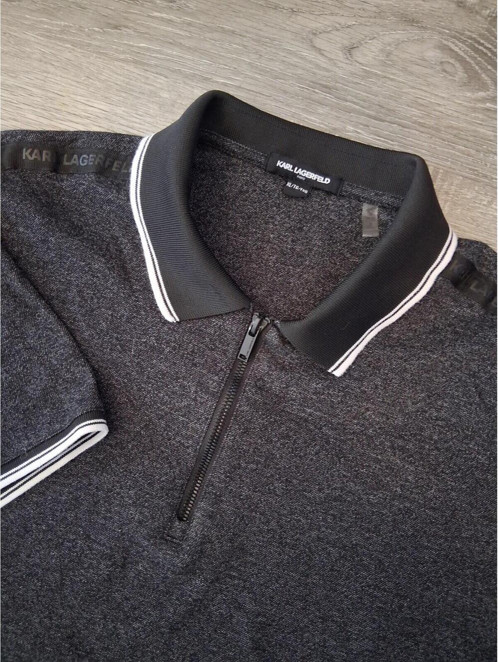 Karl Lagerfeld Paris Men's XL Charcoal/Black Casual Short Sleeve Polo Shirt